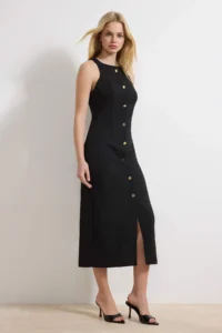 TRENDYOLMİLLA Black Button Detailed Midi Weaving Dress - Image 2