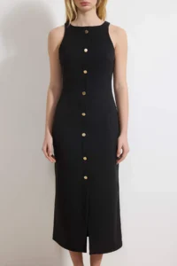 TRENDYOLMİLLA Black Button Detailed Midi Weaving Dress - Image 3
