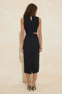 TRENDYOLMİLLA Black Accessory Detailed Lined Cut Outlu Midi Weaving Dress - Image 4
