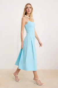 TRENDYOLMİLLA Light Blue Plain Midi Weaving Dress - Image 2