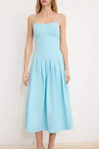 TRENDYOLMİLLA Light Blue Plain Midi Weaving Dress - Image 3