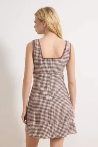 TRENDYOLMİLLA Brown Plaid / Checkered Lace Detailed Short / Mini Weaving Dress - Image 4