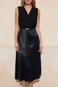 TRENDYOLMİLLA Black Arched Satin Midi Weaving Dress - Image 3