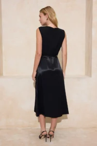 TRENDYOLMİLLA Black Arched Satin Midi Weaving Dress - Image 4