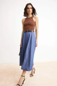 TRENDYOLMİLLA Multicolored Arched Midi Weaving Dress