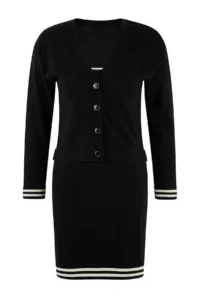 TRENDYOLMİLLA Black Color Blocked Midi Cardigan Knit Dress - Image 5