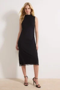 TRENDYOLMİLLA Black A-Kesim/Life Form Dog collar Sleeveless Tulle Knitting Dress - Image 2