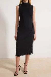 TRENDYOLMİLLA Black A-Kesim/Life Form Dog collar Sleeveless Tulle Knitting Dress - Image 3
