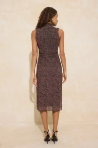 TRENDYOLMİLLA Brown animals A-Kesim/Life Form Dog collar Sleeveless Midi Tulle Knitting Dress - Image 4