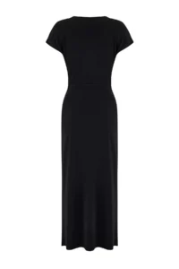 TRENDYOLMİLLA Black A-Kesim/Life Form Off-Shoulder Neck Accessory Detailed Maxi Flexible Knitting Dress - Image 7