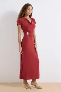 TRENDYOLMİLLA Brick Rejection A-Kesim/Life Form Off-Shoulder Neck Accessory Detailed Maxi Flexible Knitting Dress - Image 2