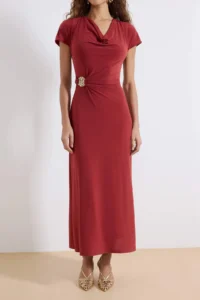 TRENDYOLMİLLA Brick Rejection A-Kesim/Life Form Off-Shoulder Neck Accessory Detailed Maxi Flexible Knitting Dress - Image 3