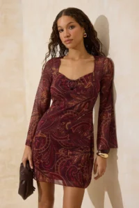 TRENDYOLMİLLA Multicolored Ethnic Open Waist Heart Collar Accessory Detailed Mini Tulle Knitting Dress - Image 2