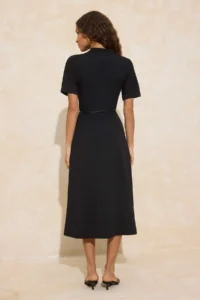 TRENDYOLMiLLA Black A-Cut/Life Form Dog collar Short Sleeve Arched Midi interlock Knitting Dress - Image 4