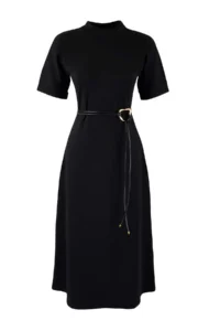 TRENDYOLMiLLA Black A-Cut/Life Form Dog collar Short Sleeve Arched Midi interlock Knitting Dress - Image 5