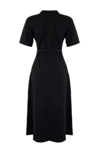 TRENDYOLMiLLA Black A-Cut/Life Form Dog collar Short Sleeve Arched Midi interlock Knitting Dress - Image 6