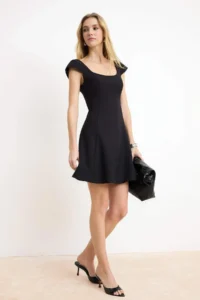 TRENDYOLMİLLA Black Mini Back Binding Detailed Weaving Dress - Image 2