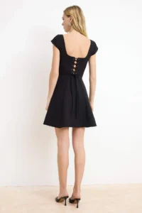 TRENDYOLMİLLA Black Mini Back Binding Detailed Weaving Dress - Image 4