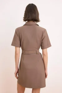 TRENDYOLMİLLA Brown Arched Mini Gabardine Weaving Shirt Dress - Image 4
