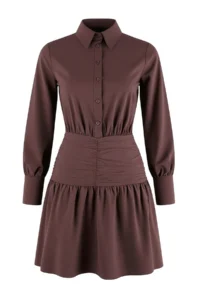 TRENDYOLMİLLA Dark Brown Waist Detailed Mini Poplin Weaving Dress