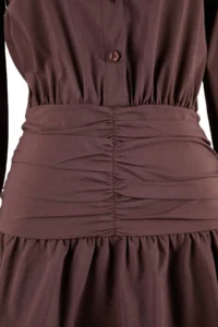 TRENDYOLMİLLA Dark Brown Waist Detailed Mini Poplin Weaving Dress - Image 2