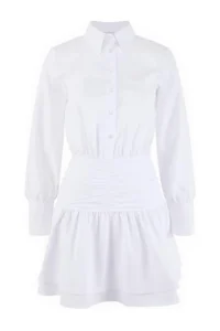 TRENDYOLMİLLA Ecru Waist Detailed Mini Poplin Weaving Dress