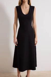 TRENDYOLMİLLA Black Derin Dekolteli Midi Weaving Dress - Image 3