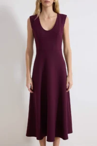 TRENDYOLMİLLA Plum Derin Dekolteli Midi Weaving Dress - Image 3