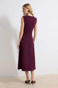 TRENDYOLMİLLA Plum Derin Dekolteli Midi Weaving Dress - Image 4