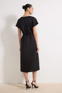 TRENDYOLMİLLA Black Binding Detailed Arched Midi Satin Weaving Dress - Image 4