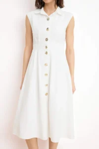 TRENDYOLMİLLA Ecru buttoned Midi Weaving Shirt Dress - Image 3
