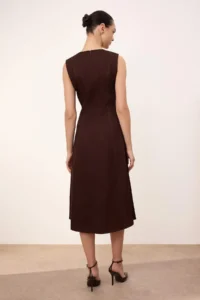 TRENDYOLMİLLA Wardrobe Essential Brown Plain Contrast Stitching Detailed Midi Weaving Dress - Image 4