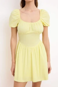 TRENDYOLMİLLA Light Yellow Plain Lace Detailed Short / Mini Weaving Dress - Image 3