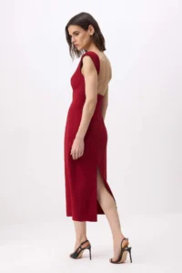 TRENDYOLMİLLA Burgundy Back Detailed Midi Flexible Weaving Dress - Image 3
