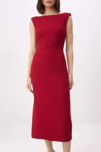 TRENDYOLMİLLA Burgundy Back Detailed Midi Flexible Weaving Dress - Image 4
