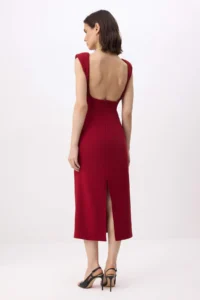 TRENDYOLMİLLA Burgundy Back Detailed Midi Flexible Weaving Dress - Image 5