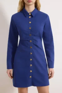 TRENDYOLMİLLA Navy Blue buttoned Mini Gabardine Weaving Dress - Image 3