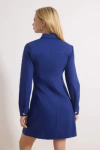 TRENDYOLMİLLA Navy Blue buttoned Mini Gabardine Weaving Dress - Image 4