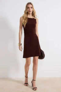 TRENDYOLMİLLA Brown bodycon Asymmetric Yaka Sleeveless Accessory Detailed Maxi Flexible Knitting Dress