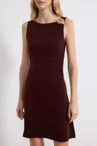 TRENDYOLMİLLA Brown bodycon Asymmetric Yaka Sleeveless Accessory Detailed Maxi Flexible Knitting Dress - Image 3