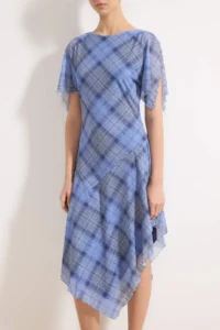 TRENDYOLMİLLA Multicolored Plaid Angel Arm Short Sleeve with flywheel/Frilly Midi Foam Knitting Dress - Image 3