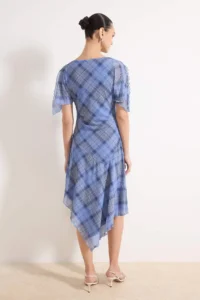 TRENDYOLMİLLA Multicolored Plaid Angel Arm Short Sleeve with flywheel/Frilly Midi Foam Knitting Dress - Image 4