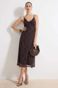 TRENDYOLMİLLA Multicolored Plaid bodycon V-neck Thin Sleeveless Sleeveless Shirred Maxi Tulle Knitting Dress