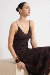 TRENDYOLMİLLA Multicolored Plaid bodycon V-neck Thin Sleeveless Sleeveless Shirred Maxi Tulle Knitting Dress - Image 2