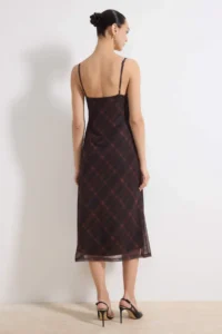 TRENDYOLMİLLA Multicolored Plaid bodycon V-neck Thin Sleeveless Sleeveless Shirred Maxi Tulle Knitting Dress - Image 4