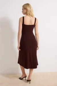 TRENDYOLMİLLA Brown bodycon Heart Yaka Thick Sleeveless Sleeveless Accessory Detailed Flexible Knitting Dress - Image 4