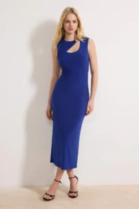 TRENDYOLMİLLA Saks Blue bodycon Sleeveless Accessory Detailed Flexible Knitting Dress - Image 2