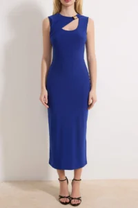 TRENDYOLMİLLA Saks Blue bodycon Sleeveless Accessory Detailed Flexible Knitting Dress - Image 3