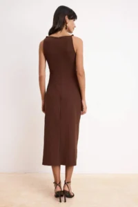 TRENDYOLMİLLA Brown bodycon Square Neck Sleeveless Shirred Maxi Paper Touch Knitting Dress - Image 3