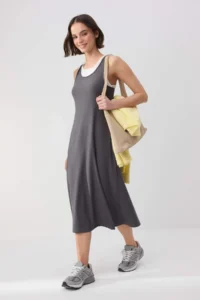 TRENDYOLMİLLA Wardrobe Essentials-Anthracite Color Bloklu bodycon Cowl Neck Maxi Knitting Dress - Image 2